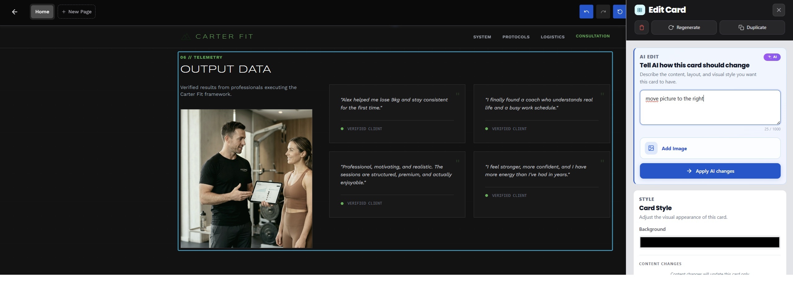 Live published website